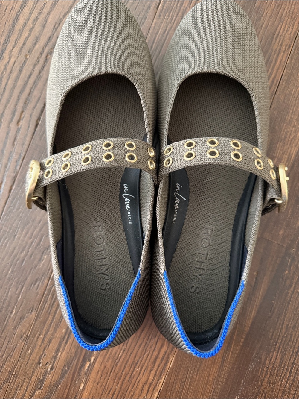 Rothy's Olive Green Max Buckle Mary Jane Flats - Picture 2 of 5